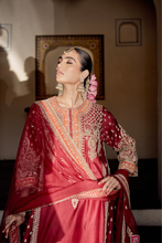 Load image into Gallery viewer, Zoya - Dabka Zardozi Embroidered Rich Banarasi Kalidaar Deep Red Long Chauga Set