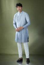 Load image into Gallery viewer, Powder Blue Ombre High-Neck Embroidered Kurta Set