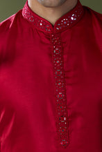 Load image into Gallery viewer, Cherry Red Mirror Embroidered Kurta Set