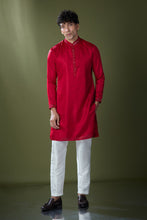 Load image into Gallery viewer, Cherry Red Mirror Embroidered Kurta Set