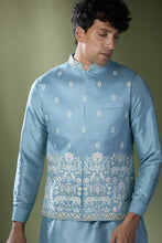 Load image into Gallery viewer, Blue Embroidered Kurta-Jacket Set