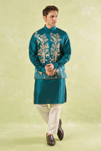 Load image into Gallery viewer, Bottle Green Embroidered Kurta-Bundi Set