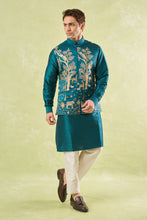 Load image into Gallery viewer, Bottle Green Embroidered Kurta-Bundi Set