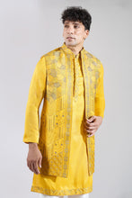 Load image into Gallery viewer, Yellow Embroidered Kurta-Jacket Set