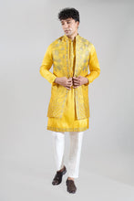 Load image into Gallery viewer, Yellow Embroidered Kurta-Jacket Set