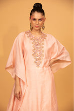 Load image into Gallery viewer, peach chanderi silk kaftan kurta set