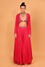 Load image into Gallery viewer, rani banarasi chanderi sharara with organza cape and blouse