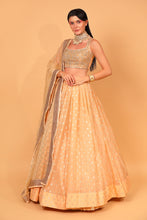 Load image into Gallery viewer, orange banarasi organza lehenga with organza dupattat and blouse