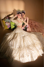 Load image into Gallery viewer, Peach banarasi organza lehenga with organza dupattat and blouse