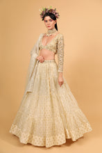 Load image into Gallery viewer, ivory banarasi organza lehenga with organza dupattat and blouse