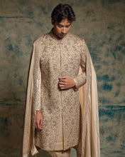 Load image into Gallery viewer, Sand Grey Linen Silk Embriodered Sherwani Set