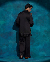 Load image into Gallery viewer, Black hand embroidered open bandhgala set