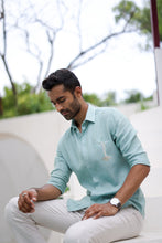 Load image into Gallery viewer, Teal Tree Embroidery Tropical Shirt