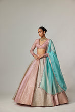 Load image into Gallery viewer, DARK BLUSH MULTICOLOR METALLIC GOTA CROP TOP SKIRT WITH AQUA DUPATTA