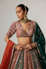 Load image into Gallery viewer, CRANBERRY MULTICOLOR LINEAR FLOWER LEHENGA SET WITH DOUBLE DUPATTA