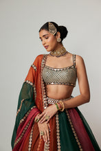 Load image into Gallery viewer, CRANBERRY MULTICOLOR LINEAR LEHENGA WITH SQUARE NECK BLOUSE