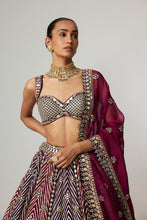 Load image into Gallery viewer, TEAL WINE MULTICOLOR LEHENGA SET WITH WINE DUPATTA