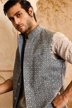 Load image into Gallery viewer, EMBROIDERED GREY MIRRORWORK BUNDI JACKET WITH KURTA PANT