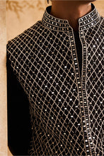 Load image into Gallery viewer, EMBROIDRED BALCK & WHITE BUNDI JACKET WITH KURTA AND PANT