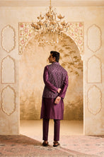 Load image into Gallery viewer, EMBROIDERED WINE MIRRORWORK BUNDI JACKET WITH KURTA AND PANT