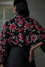 Load image into Gallery viewer, Floral embroidered black long dress with a short jacket and trouser