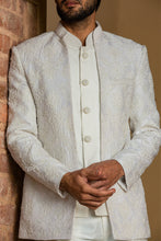 Load image into Gallery viewer, IVORY RAW SILK SHORT EMBROIDERED JACKET WITH VEST AND PANT