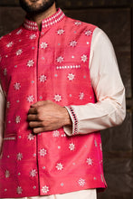 Load image into Gallery viewer, BLUSH KURTA TROUSER WITH CORAL EMBROIDERED RAW SILK JACKET
