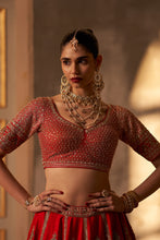 Load image into Gallery viewer, Red Raw Silk Double Dupatta Lehenga Set