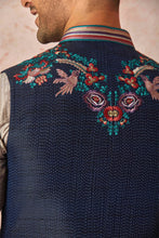 Load image into Gallery viewer, Grey Silk Kurta Bundi Set with Multicolor Resham Embroidery