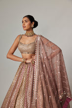 Load image into Gallery viewer, DEEP BEIGE MULTICOLOR METALLIC LEHENGA WITH SQUARE NECK BLOUSE