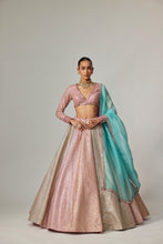 Load image into Gallery viewer, DARK BLUSH MULTICOLOR METALLIC GOTA CROP TOP SKIRT WITH AQUA DUPATTA