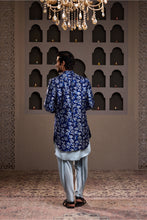 Load image into Gallery viewer, INDIGO PRINTED LONG JACKET WITH KURTA DHOTI