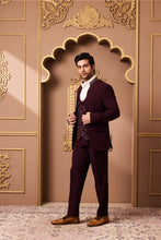 Load image into Gallery viewer, BURGUNDY TUXEDO WITH EMBROIDERED VEST AND PANT