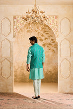 Load image into Gallery viewer, EMBROIDERED TEAL MIRRORWORK BUNDI WITH KURTA TROUSER