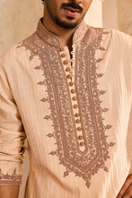 Load image into Gallery viewer, EMBROIDERED BIEGE PINTUCKED KURTA WITH CHURIDAR
