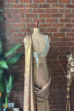 Load image into Gallery viewer, Bronze shimmer Pre-stitched saree with Mirror blouse