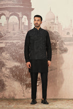 Load image into Gallery viewer, Black Linen Kantha Embroidered Kurta Bundi Set