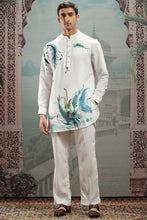 Load image into Gallery viewer, White Peacock Hand-Painted Silk Kurta