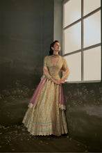 Load image into Gallery viewer, Gold woven benarsi silk lehenga with blouse and dupatta