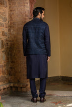 Load image into Gallery viewer, NAVY BLUE KURTA CHURIDAR WITH RAW SILK ALL OVER EMBROIDERED NEHRU JACKET