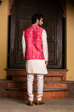 Load image into Gallery viewer, BLUSH KURTA TROUSER WITH CORAL EMBROIDERED RAW SILK JACKET