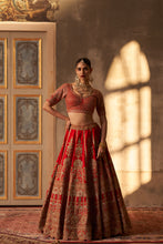 Load image into Gallery viewer, Red Raw Silk Double Dupatta Lehenga Set
