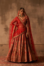 Load image into Gallery viewer, Red Raw Silk Double Dupatta Lehenga Set