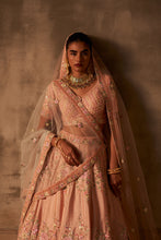 Load image into Gallery viewer, Peach Raw Silk Double Dupatta Lehenga Set