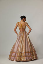 Load image into Gallery viewer, MUSTARD MULTICOLOR HEAVY METALLIC LEHENGA WITH MUD MAUVE DUPATTA