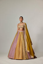 Load image into Gallery viewer, MUSTARD MULTICOLOR BIG CHECK LEHENGA SET