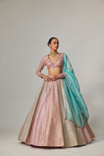 Load image into Gallery viewer, DARK BLUSH MULTICOLOR METALLIC GOTA CROP TOP SKIRT WITH AQUA DUPATTA