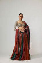 Load image into Gallery viewer, CRANBERRY LEHENGA PANTS WITH SWEETHEART NECK FULL SLEEVE BLOUSE