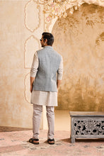 Load image into Gallery viewer, EMBROIDERED GREY MIRRORWORK BUNDI JACKET WITH KURTA PANT