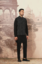 Load image into Gallery viewer, Black Linen Kantha Embroidered Kurta Bundi Set